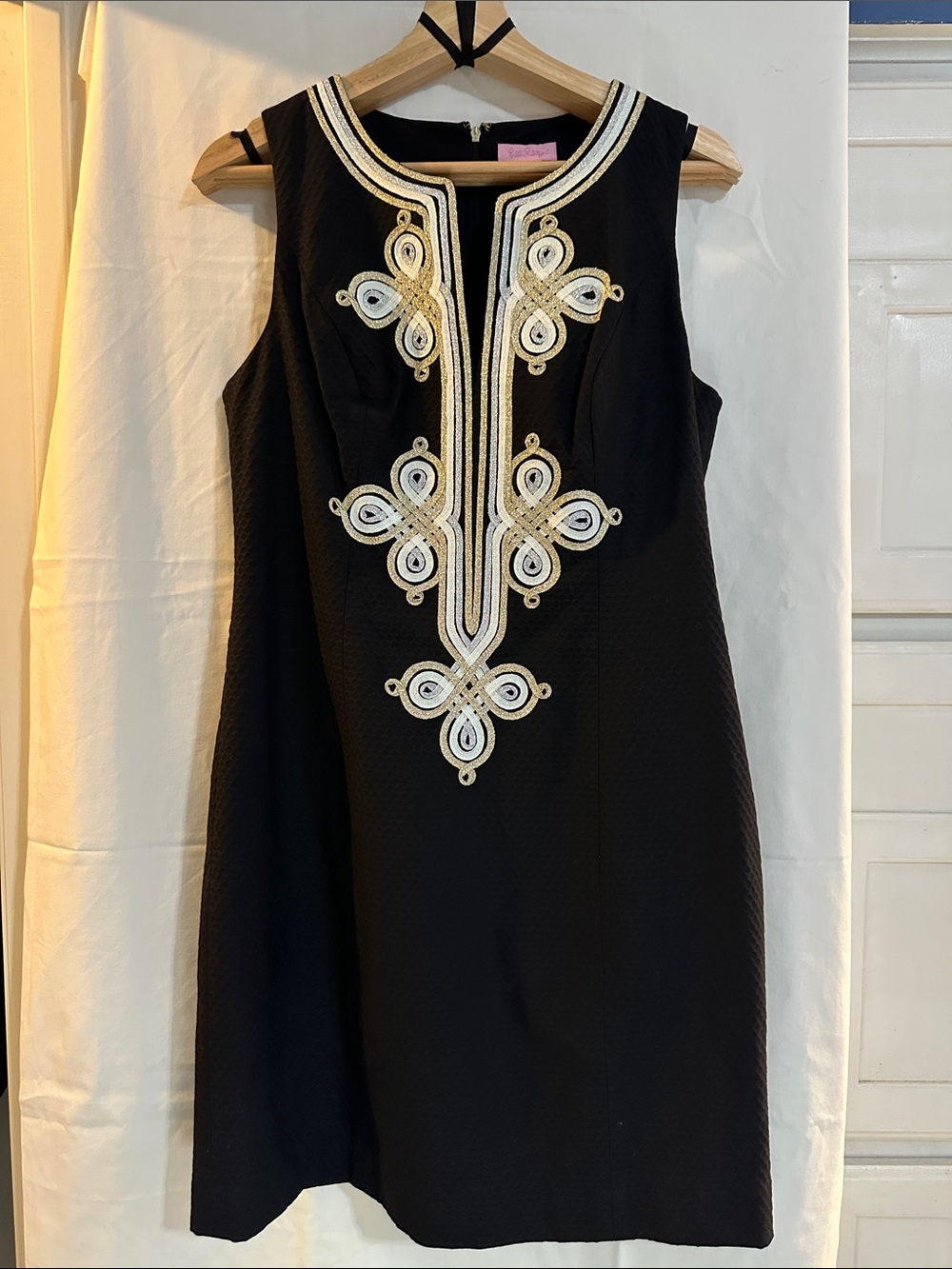 Lilly Pulitzer Black Sleeveless Shift Dress with Cream & Gold Trim